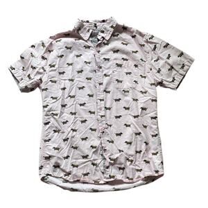 Creative Destruction Pink Casual Button Down Shirt Wiener Hot dogs Surf Size Med